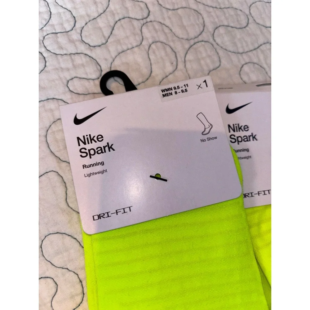 Nike Spark Lightweight No Show Running Socks 2 Pairs Neon Volt Mens 8-9.5